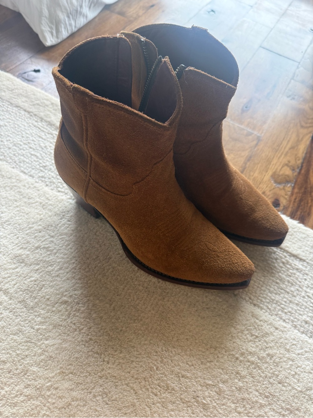 Tecovas Tan Suede Pointed-Toe Ankle Boots